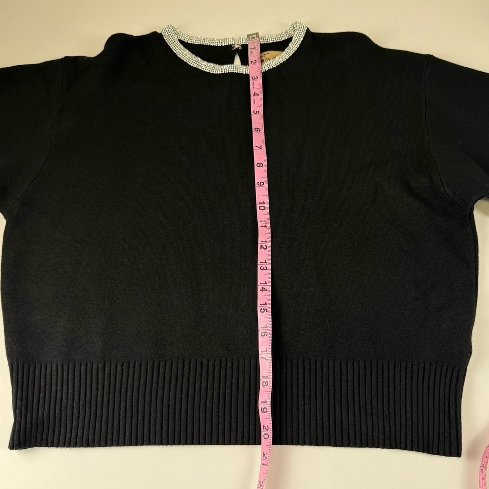 Karakorum Sweater Womens Large Black Knit Rhinestone Neckline Made in Italy - Picture 7 of 7